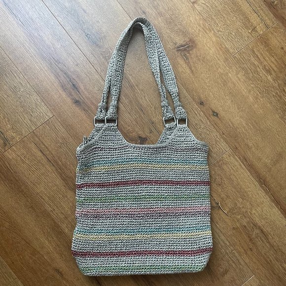 The Sak Handbags - The Sak Bag Mutlicolor Stripe Woven Crochet Shoulder Bag Zip Closure Purse Bag